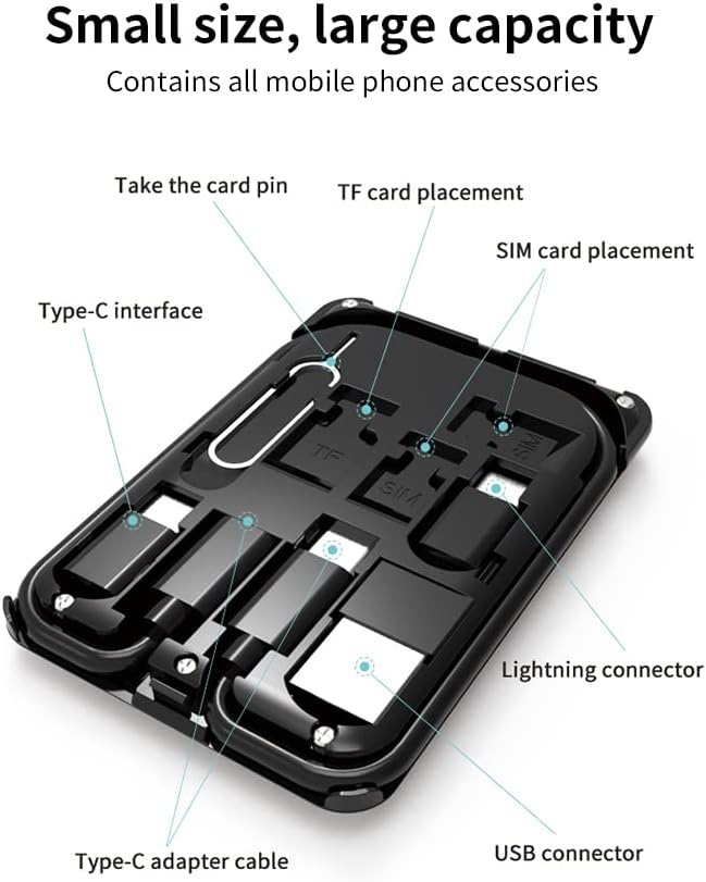 Кабел картичка за адаптер за адаптер Natune USB, кабелски конвертор за полнење со повеќе типови USB C до молња од типот C микро USB, TF/SIM