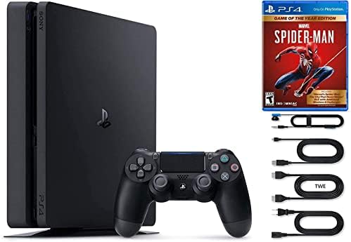 PS4 Playstation 4 Тенок 1tb Конзола Пакет Со Спајдермен Марвел: Игра На Годината Диск Издание + TWE HDMI Кабел
