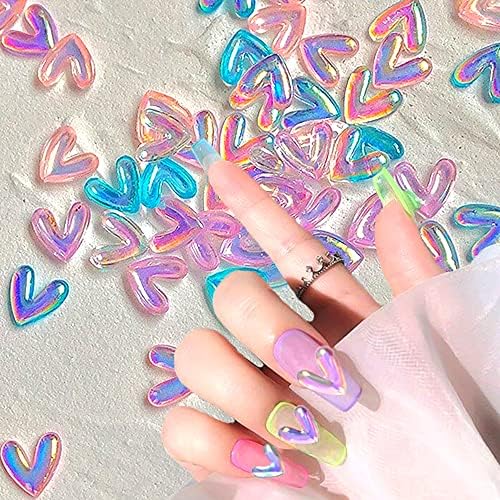 50 парчиња срцеви привлечни нокти, 3D aurora Love Hearts Nail Gems Шарени нокти rhinestones шарми за ноктите срцеви шарм на ноктите накит за ноктите