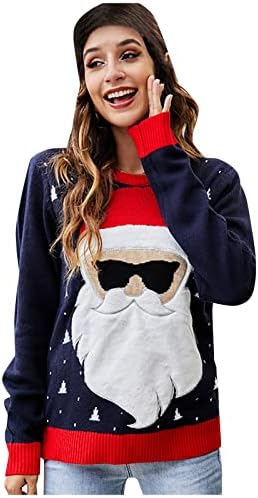 Women'sенски Санта Божиќ џемпер печати смешен качулка исечен пулвер обичен врв симпатична естетска кошула