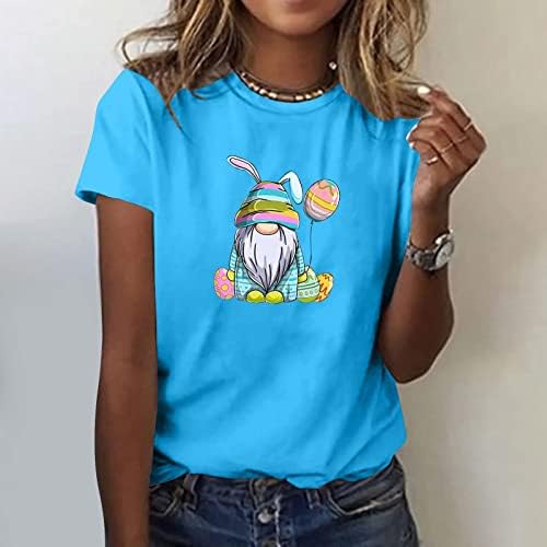 Велигденски кошули за жени 2023 година Основни летни маички кратки ракави екипаж, обични тинејџерски девојки Симпатични велигденски