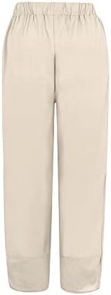 Широки панталони за нозе за жени памучни ленени панталони со високи панталони дневно панталони со џеб со џеб