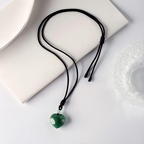 Dhzjtsl зелена авентурин лековита кристална форма на срцев ѓердан природен кварц камен приврзок со кабел среќни срца Loveубовни камења