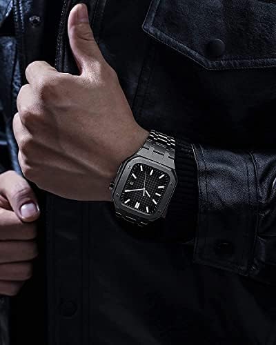 Комплет за модификација на модификација на не'рѓосувачки челик, Case за Apple Watch Band 44mm 45mm метална нараквица за ретрофит за iWatch
