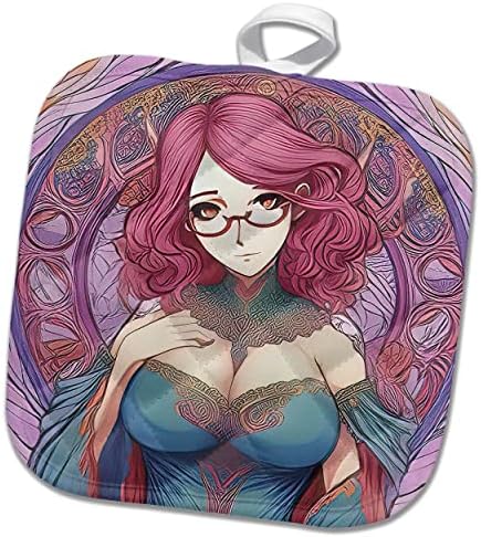 3drose Art Nouveau Woman. Прекрасната дама во очила ве гледа смешно. - Potholders