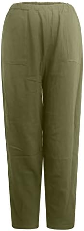 Chgbmok женски постелнини панталони дами еластични половини хареми панталони џогери случајни лабави цврсти панталони во боја со џебови