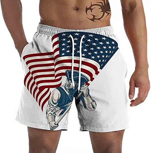 Машки пливање стебла Брзи суви шорцеви за пливање лабава облека за плажа еластична половината удобно американско знаме со долги плочи за капење