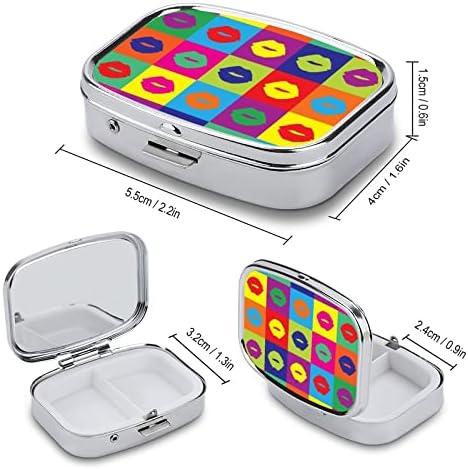 Квадратна пилула кутија во боја на усни пилула кутија метална медицина, организатор на пилули за џебна чанта и патување 2.2x1.6in