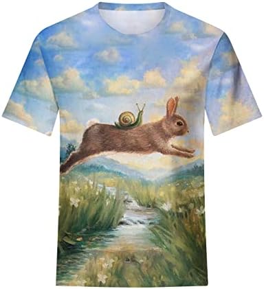 Womenените Велигденски маички Симпатична зајаче зајак графичка маица симпатична кратка ракав врвови обична маичка кошула лабава екипа