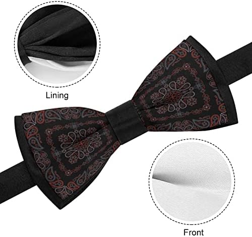 Weedkeycat bandana црна и црвена пајсли Смешна вратоврска пред-врзани формални лакови за прилагодување на лакот, печатено за мажи