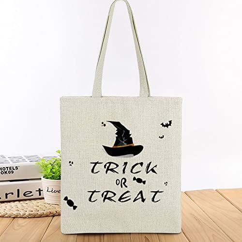 Есенски трик третирајте го тиквата џек-о-фенер црна мачка лилјаци вештерка Среќна торба за Ноќта на вештерките за жени, торби за намирници