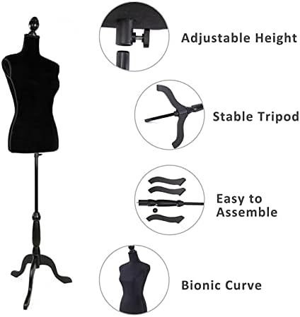 Зејада црна манекен торзо, макинс тело женски фустан форма прилагодлива висина 52.36-66.14 приказ на манекенска манекенска манакеинска