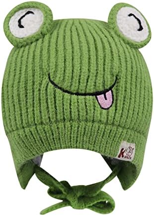Mingsearty Kids Plice Beanie Hat Carting Frog Cartoon Зимско потопло капа со големи очи за девојчиња за момчиња