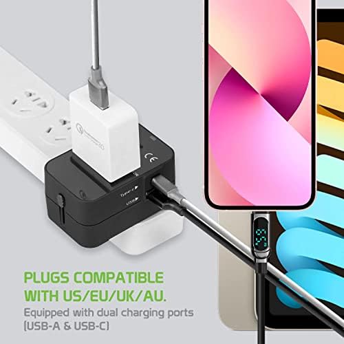 Travel USB Plus Меѓународен адаптер за напојување компатибилен со Samsung Galaxy J5 за светска моќ за 3 уреди USB Typec, USB-A за патување