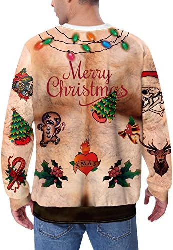 Божиќни мажи грда 3Д печатени смешни кошули за забави за забави за одмор Божиќ со долги ракави за џемпери xl xl