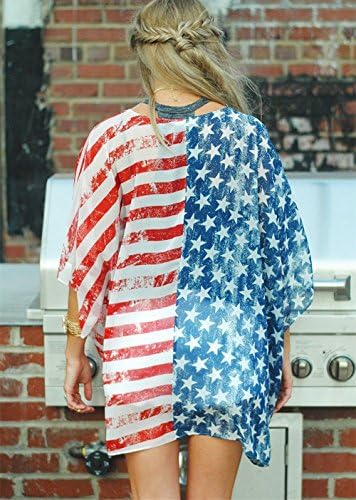 Ддсол Женско Американско Знаме Кимоно Прикривање Облека За Плажа Кардиган Лабави Врвови Кошула Блуза