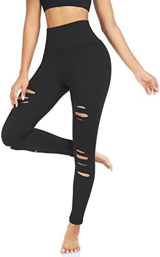 Хеланки за жени кои не гледаат преку тренинг со висока половината за контрола на стомакот, црни хулахопки јога панталони