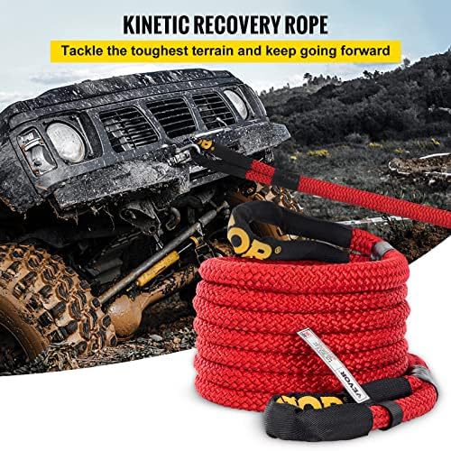 Vevor 7/8 x 21 'Kinetic Recovery Rope, 21.970 bs, тешка најлон двојна плетенка со кинетичка енергија со јазици и заштитни ракави, за камиони