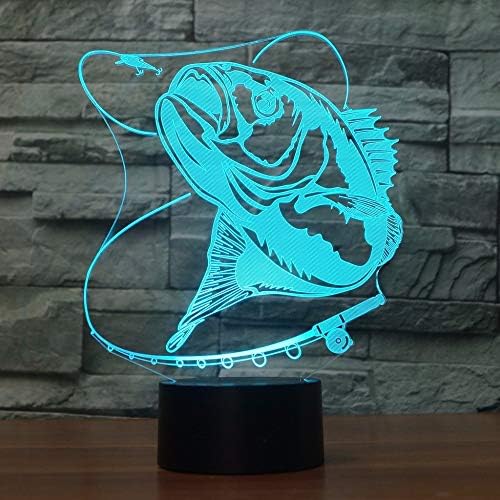 Jinnwell 3D риболов риба ноќна светлосна ламба илузија 7 во боја Промена на допир прекинувач за табели за декорација на маса, предводени
