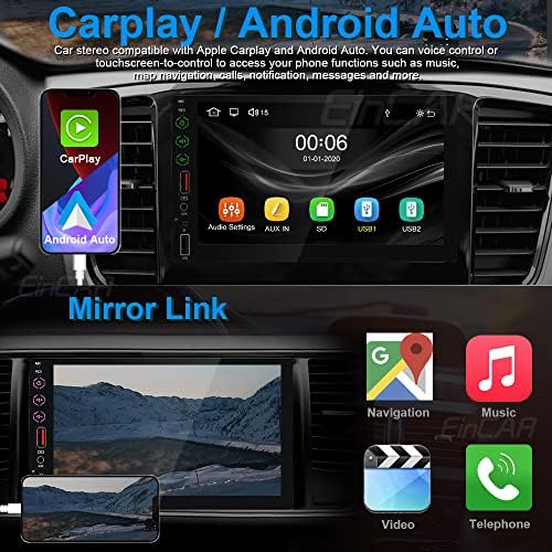 Двоен Din Автомобил Стерео Радио Гласовна Контрола Carplay Android Auto 7 ИНЧЕН HD Екран На Допир Bluetooth Mp5 Плеер со 2 USB, Предна