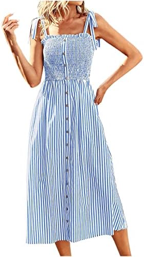 HCJKDU Sundress for Women Spaghetti Straps без ракави со ракави со лента надолу од лента макси фустан случајна лабава одмор