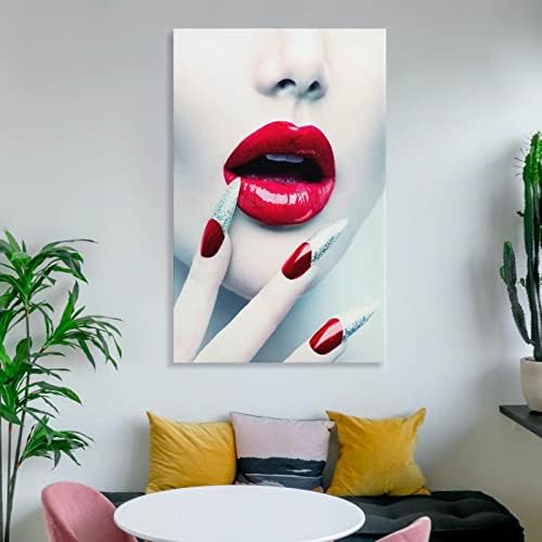 Постери за уметност за нокти секси црвени усни мода во боја што одговара на ноктите уметност убавина салон шминка салон постери