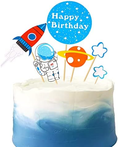 Gotgala простор среќен роденден торта топ ракетен брод планета чаша торпер галакси астронаут до месечината маж робот декорација на торта за надворешниот