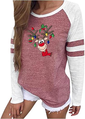 Женски Божиќни кошули со долг ракав, обични бејзбол, за одмор на вратот, среќен гном, графички матици