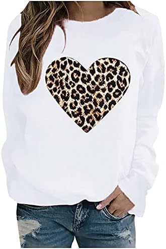 Кошули со долг ракав за жени, жени обични модни леопард печати Loveубов без качулка плус руно со долги ракави џемпери врвот