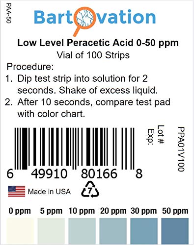 Ленти за тестирање на перацетна киселина, 0-50 ppm [шишенце од 100 ленти]
