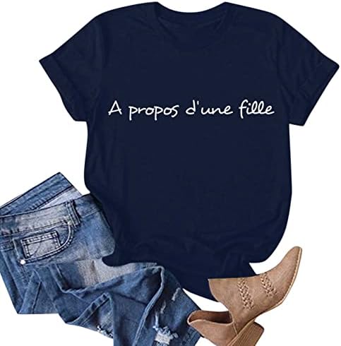 Маици со кратки ракави за жени летни врвни летни букви печати маица мода лабава чинија за кратки ракави врвот