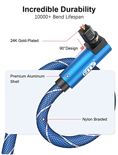 ЕМК 90 степени Оптички аудио кабел најлон плетенка дигитален SPDIF аудио оптички кабел [360 степени ротирачки, супер практичен]