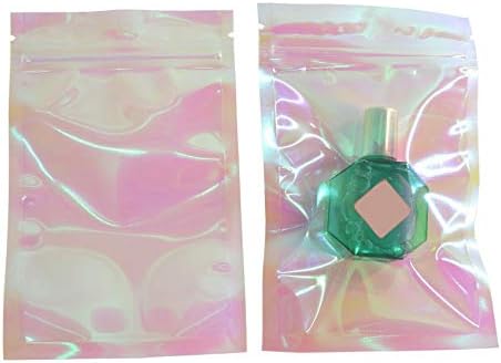 100 парчиња Холографски Проѕирни Вреќи Со Патент Иридентни Торбички со Солзавец Торбички За Пакување Храна За Пакување Со Мирис