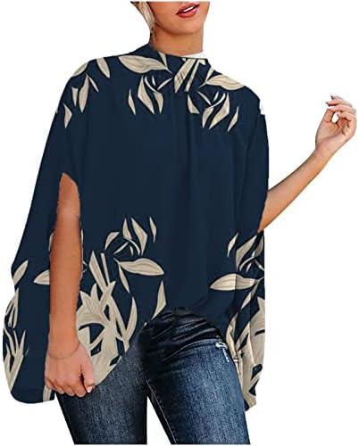 Жените отсекоа блузи лабава вклопена маица 3/4 кафтан ракав брод желка вратот Спандекс летни есенски блузи КД
