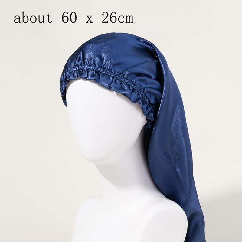 Xxxdxdp сатен капа за спиење за долга коса свилена долга хауба со мека еластична лента за виткана коса плетенка капа
