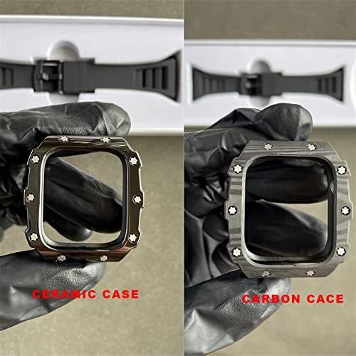 Cnhkau Случај На Јаглеродни Влакна за Модификација На Опсегот На Apple Watch 7 45mm 44mm 41mm Керамичка Рамка Гумен Ремен Мод