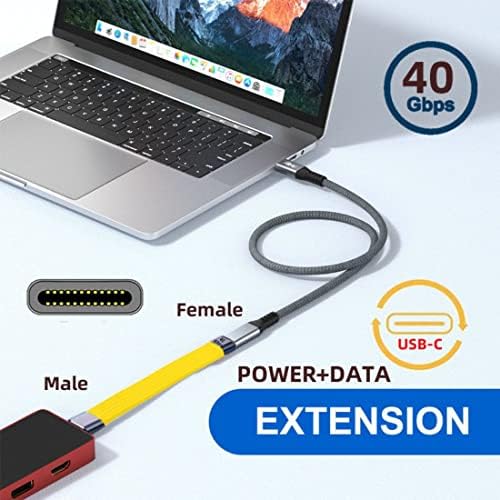 Chenyang Cy USB C до USB C кабел, USB C USB4 продолжен кабел Тенок рамен маж до женски 40Gbps со 100W полнење и 8K@60Hz компатибилен со Thunderbolt3/4