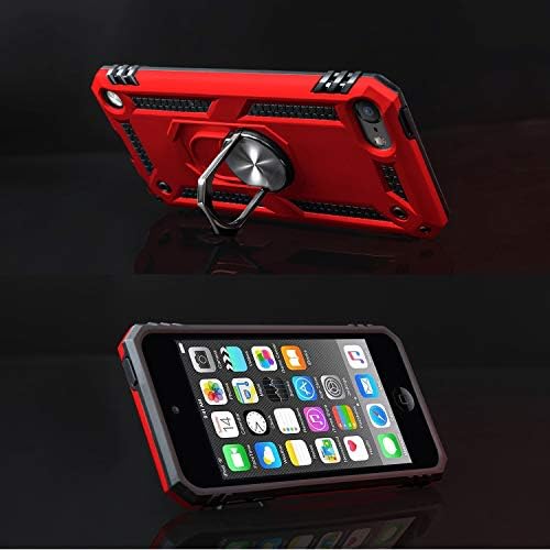 ipod touch 7 Case, iPod Touch 6 Case со монтирање на автомобили, Hybrid Hybrid Hybrid Shockproof Protective Cover со вграден Kickstand за iPod Touch 5 6 7-та генерација, црвена
