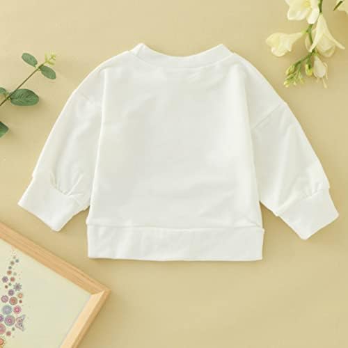 DBYLXMN TOMDLER Девојки Зимски долги ракави за џемпери за облека за деца за деца, цртана буква цвет, отпечатоци од бел пуловер
