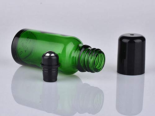 6 парчиња 50 мл празна преносна зелена стаклена ролна на шишиња со топка од не'рѓосувачки челик и црна капа за шишиња со ролери за есенцијално
