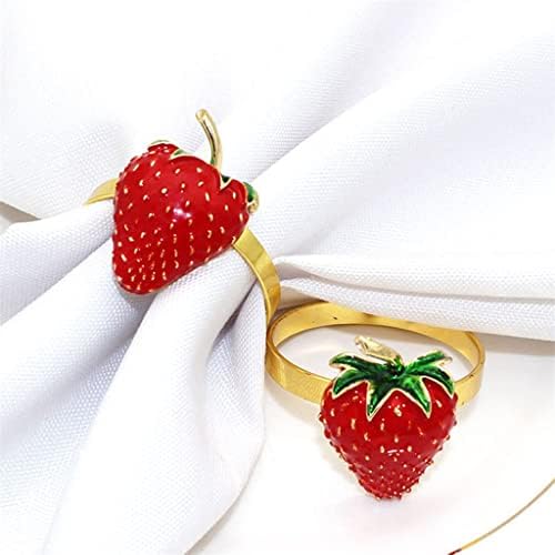 Xjjzs 6 парчиња овошје јагода форма метална салфетка прстени свадба Божиќна забава вечера салфетка прстени за салфетки хотелски табели декор