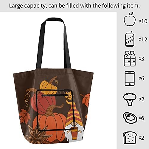 Тикви есенски лисја gnome преклопено рамо тота торба за еднократна употреба на намирници, тешка школа торба торба за купување торба за