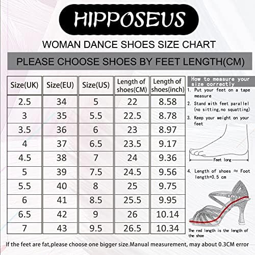 Hipposeus lationsенски латински танцувачки чевли Сјајна Rhinestones Ballroom Salsa Salsa Dance Permactace Shoes, Model L380