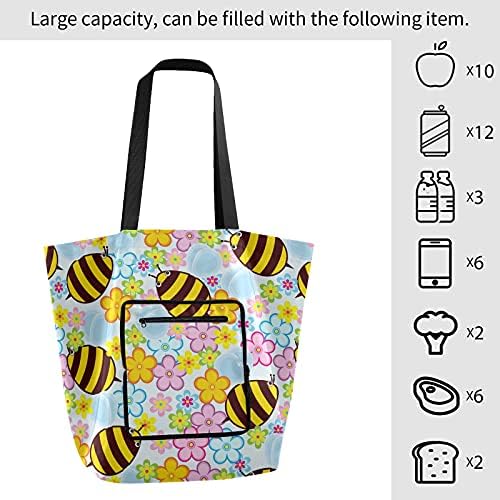 Мед пчели преклопено рамо торбичка торба за еднократна употреба на намирници, тешка школа торба торба за купување за теретани за патување во теретана