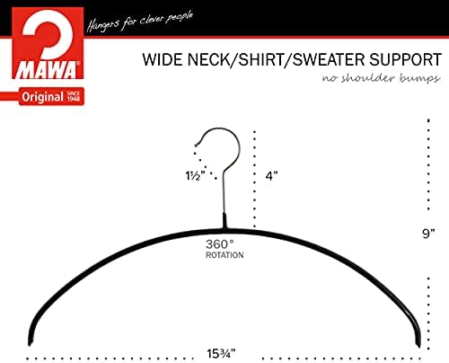 MAWA MODEL 40P Поддршка за мазно рамо Поддршка за нелизгање метална облека за кошули, џемпери, фустани, пакет од 130, црни, 130 брои
