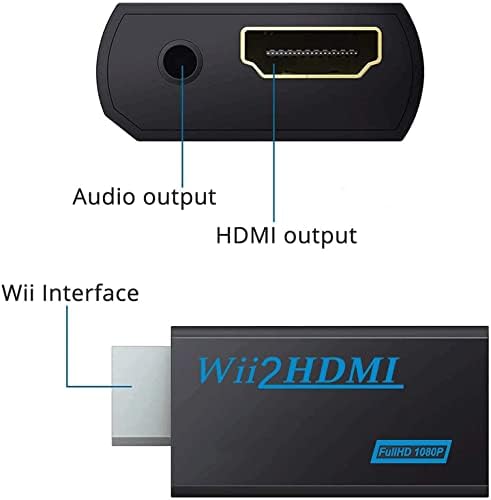 Converter 1080p за Wii to HDMI за целосен HD уред, 2-пакет, ги поддржува сите режими на прикажување на Wii, излез од 720p или 1080p, аудио приклучок