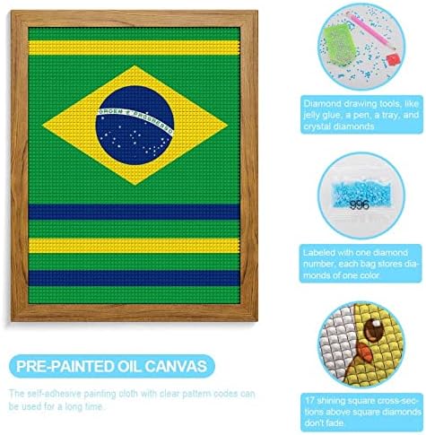 Бразилско знаме Комплети за сликање со дијаманти со целосен квадрат со дијаманти со рамка за сликарска уметност за декорација на wallидови