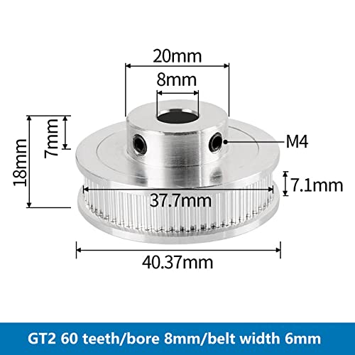 GT2 Timing Remt Murtle 60 Заби 8мм Досади 6мм Ширина на алуминиумска легура Алуминиумска легура за легура за легура за 3Д печатач CNC додаток