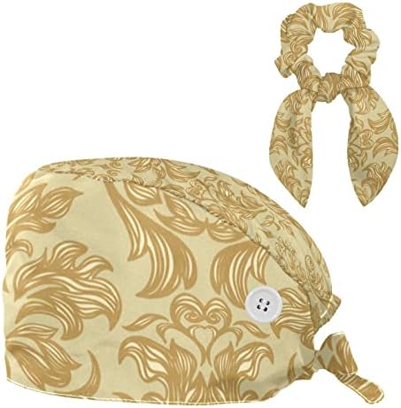 Прилагодливо работно капаче со копчиња Беспрекорно гроздобер злато цветна буфантска капа еластична завој вратоврска назад
