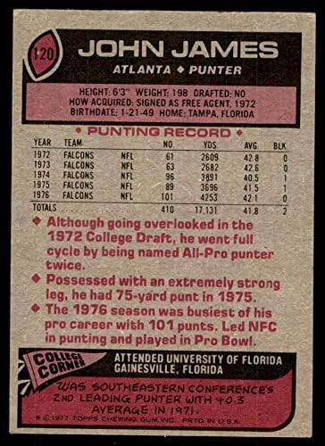 1977 Топпс 120 Johnон Jamesејмс Атланта соколи VG соколи Флорида